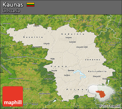 Shaded Relief Map of Kaunas, satellite outside