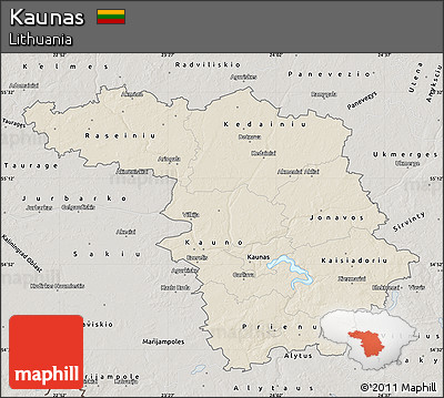 Shaded Relief Map of Kaunas, semi-desaturated