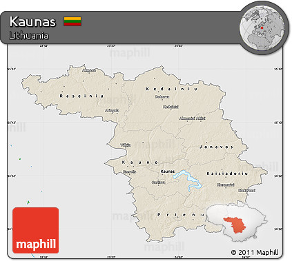 Shaded Relief Map of Kaunas, single color outside