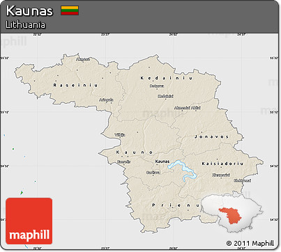Shaded Relief Map of Kaunas, single color outside