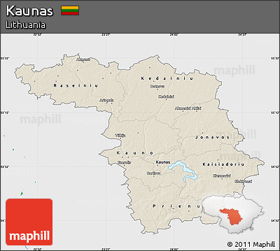Shaded Relief Map of Kaunas, single color outside