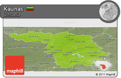 Physical Panoramic Map of Kaunas, semi-desaturated
