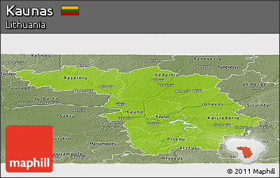 Physical Panoramic Map of Kaunas, semi-desaturated
