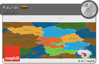 Political Panoramic Map of Kaunas, darken