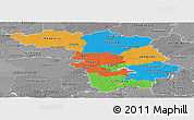 Political Panoramic Map of Kaunas, desaturated