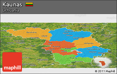 Political Panoramic Map of Kaunas, satellite outside