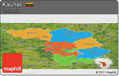 Political Panoramic Map of Kaunas, satellite outside