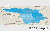 Political Shades Panoramic Map of Kaunas, shaded relief outside