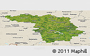 Satellite Panoramic Map of Kaunas, shaded relief outside