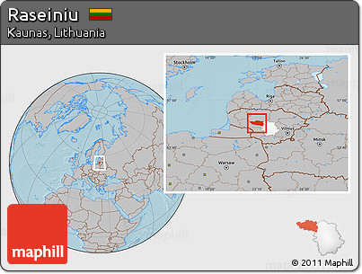 Gray Location Map of Raseiniu, highlighted parent region, hill shading