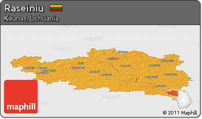Political Panoramic Map of Raseiniu, single color outside