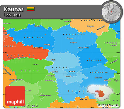 Political Shades Simple Map of Kaunas