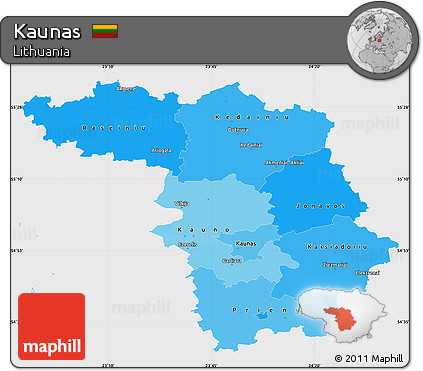 Political Shades Simple Map of Kaunas, single color outside