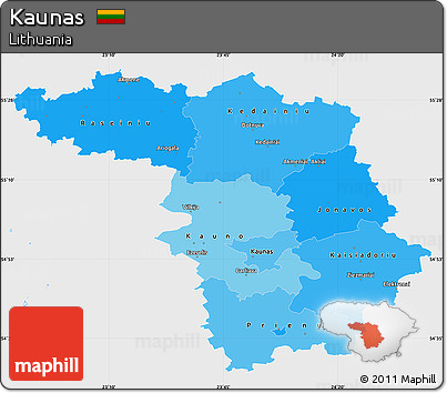 Political Shades Simple Map of Kaunas, single color outside