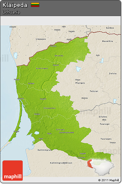 Physical 3D Map of Klaipeda, shaded relief outside