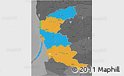 Political 3D Map of Klaipeda, darken, desaturated