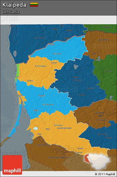 Political 3D Map of Klaipeda, darken