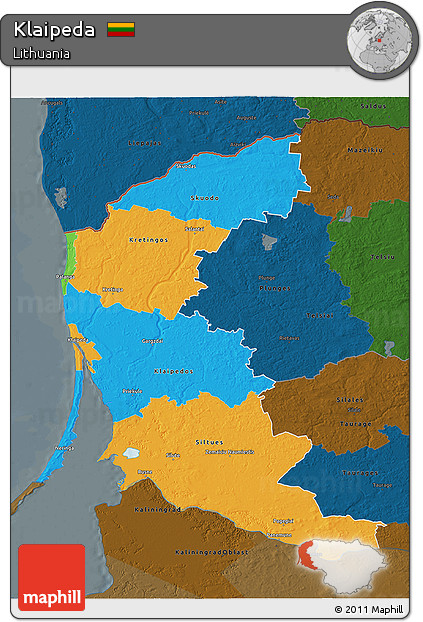Political 3D Map of Klaipeda, darken