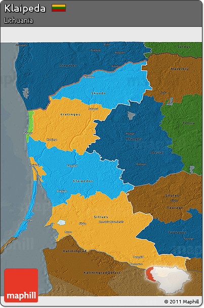 Political 3D Map of Klaipeda, darken