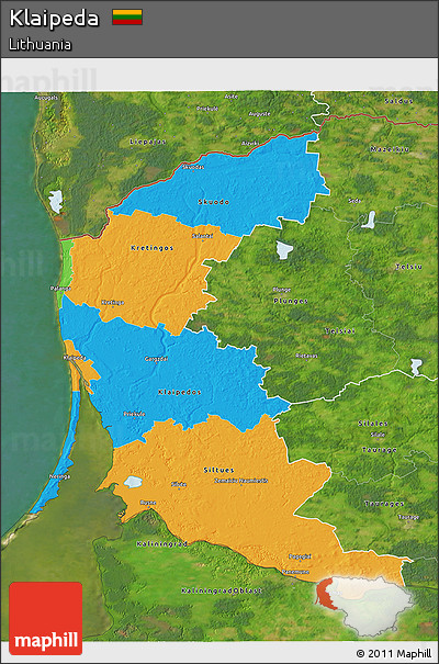 Political 3D Map of Klaipeda, satellite outside