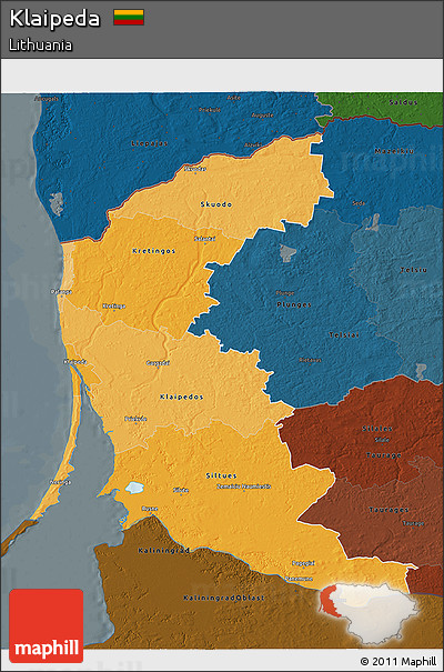 Political Shades 3D Map of Klaipeda, darken
