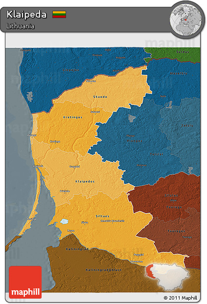 Political Shades 3D Map of Klaipeda, darken
