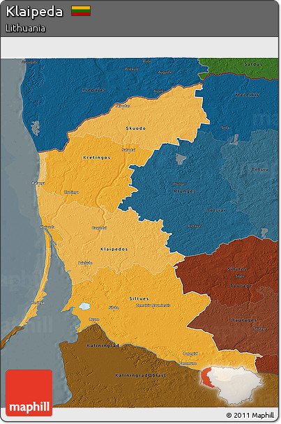 Political Shades 3D Map of Klaipeda, darken
