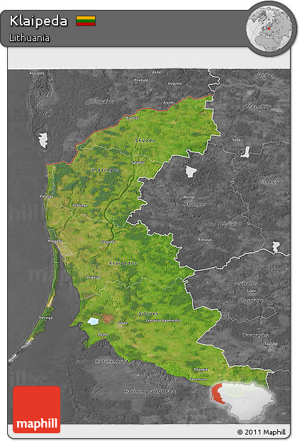 Satellite 3D Map of Klaipeda, desaturated