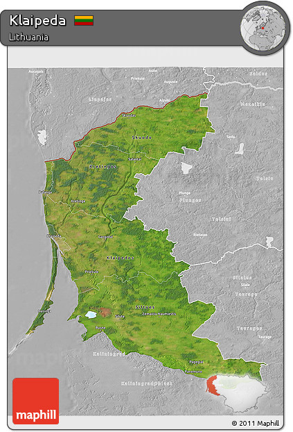 Satellite 3D Map of Klaipeda, lighten, desaturated