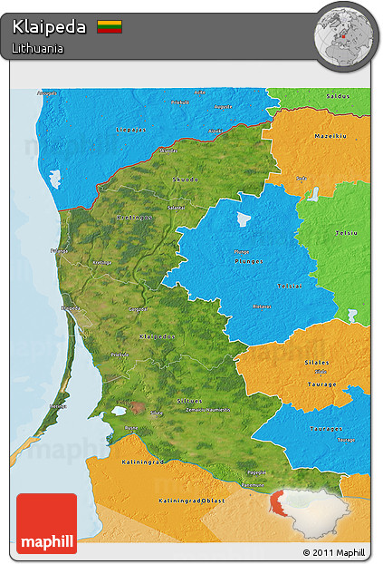 Satellite 3D Map of Klaipeda, political outside