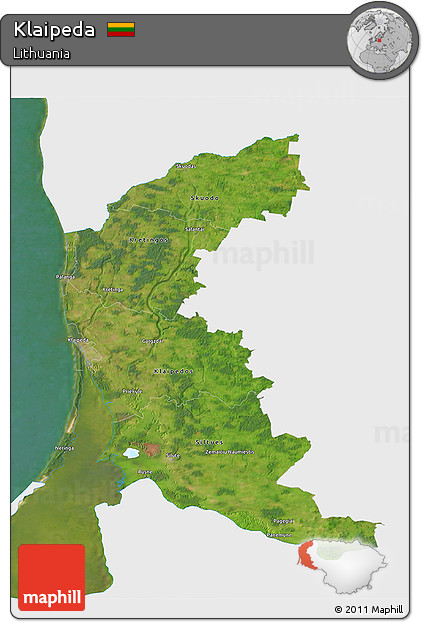Satellite 3D Map of Klaipeda, single color outside