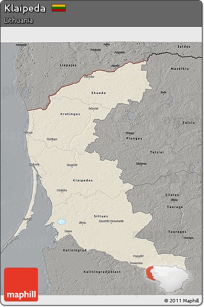 Shaded Relief 3D Map of Klaipeda, darken, semi-desaturated