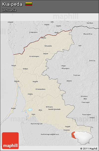 Shaded Relief 3D Map of Klaipeda, desaturated