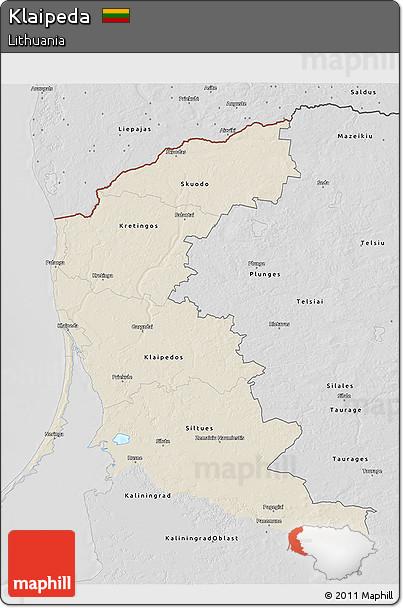 Shaded Relief 3D Map of Klaipeda, desaturated