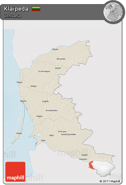 Shaded Relief 3D Map of Klaipeda, single color outside