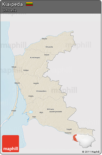 Shaded Relief 3D Map of Klaipeda, single color outside