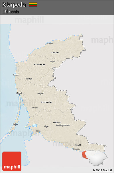 Shaded Relief 3D Map of Klaipeda, single color outside