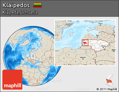 Shaded Relief Location Map of Klaipedos, highlighted country