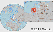 Gray Location Map of Klaipeda, within the entire country, hill shading