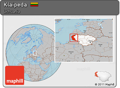 Gray Location Map of Klaipeda, highlighted country, within the entire country, hill shading