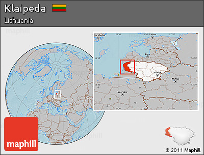Gray Location Map of Klaipeda, highlighted country, within the entire country, hill shading