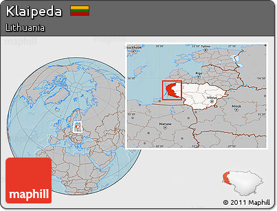 Gray Location Map of Klaipeda, highlighted country, within the entire country, hill shading