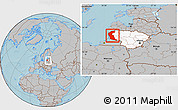 Gray Location Map of Klaipeda, highlighted country, within the entire country, hill shading