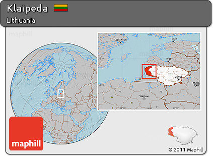 Gray Location Map of Klaipeda, highlighted country, hill shading