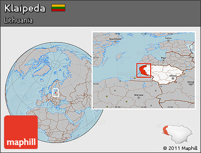 Gray Location Map of Klaipeda, highlighted country, hill shading