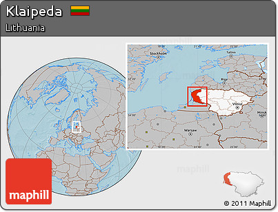 Gray Location Map of Klaipeda, highlighted country, hill shading