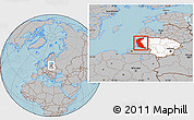 Gray Location Map of Klaipeda, highlighted country, hill shading
