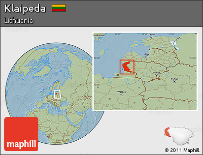 Savanna Style Location Map of Klaipeda, within the entire country, hill shading