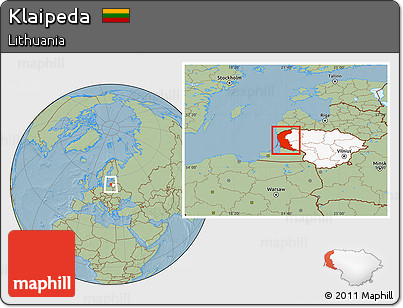 Savanna Style Location Map of Klaipeda, highlighted country, hill shading