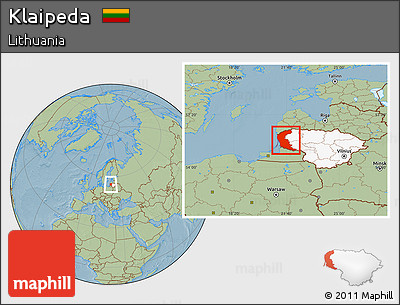 Savanna Style Location Map of Klaipeda, highlighted country, hill shading